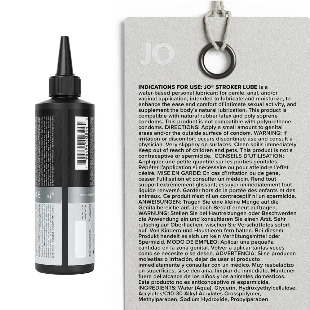JO Stroker Lube - 240ml - Water Based Stroker Lubricant - 240 ml Bottle JO Discreet Intimate Essentials.