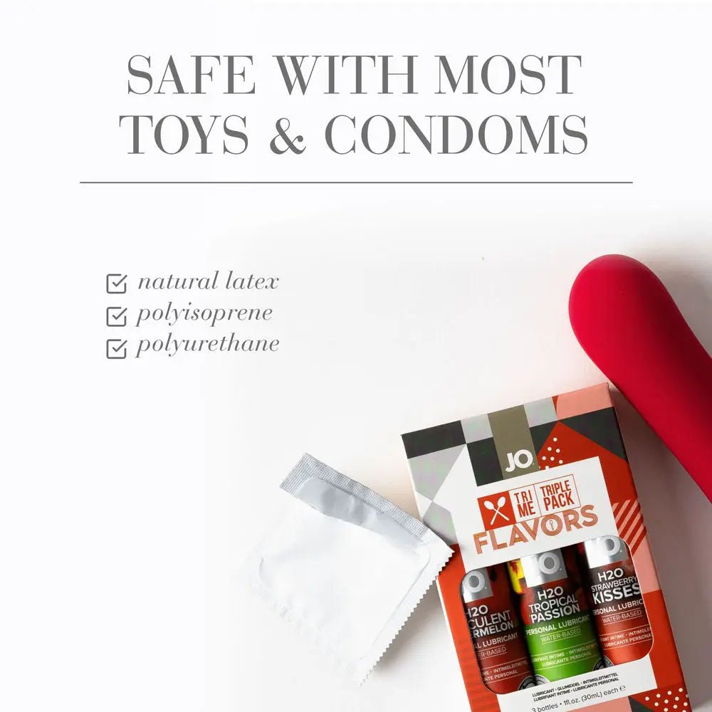 Shop affordable quality JO Tri-Me Triple Pack Flavours Gift Set - Strawberry, Watermelon and Tropic Passion Flavoured Lubes - 3 Pack - Discreet Intimate Essentials - LOTIONS & LUBES - JO