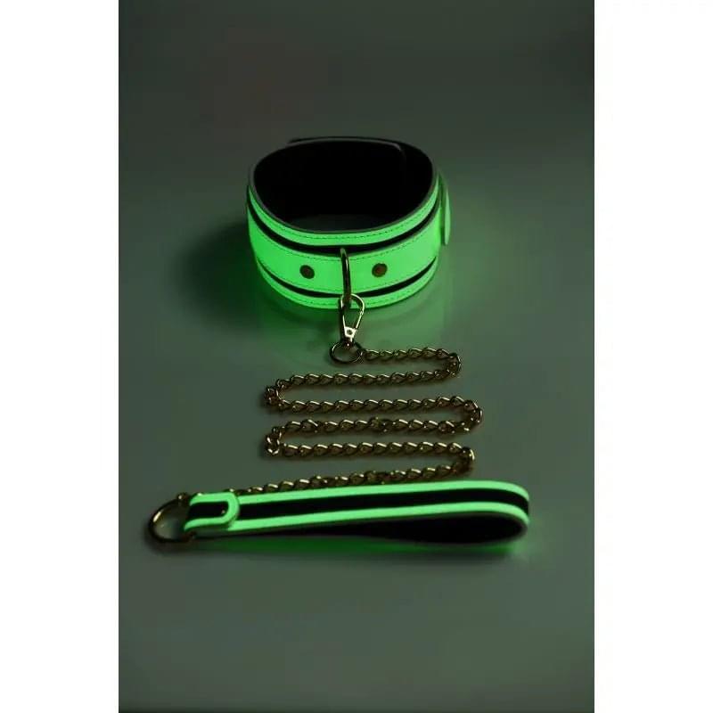 Kink in the Dark Glowing Collar and Lead Fluro Green Master Series Discreet Intimate Essentials.