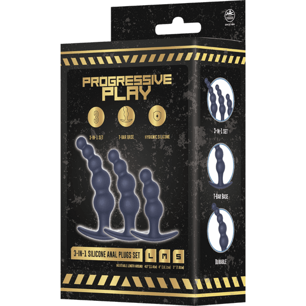 3-In-1 Silicone Anal Plug Set (Black)