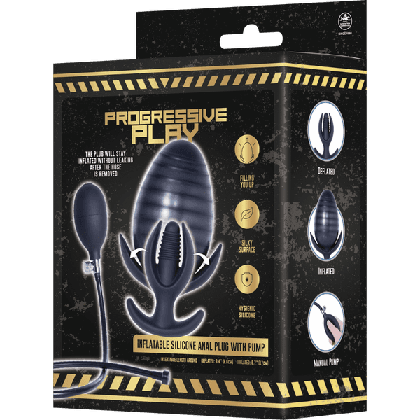 Inflatable Silicone Anal Plug With Plug (Black)