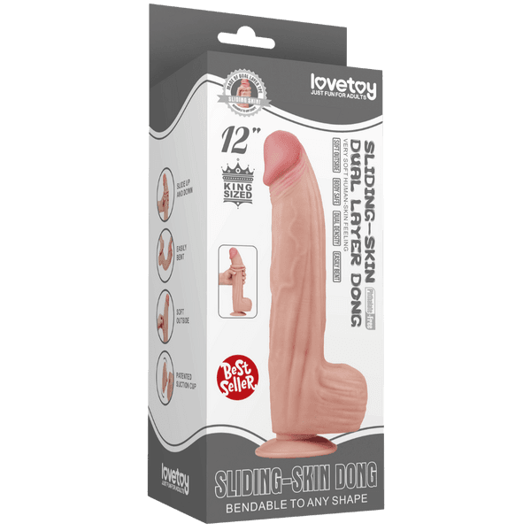12" King Sized Sliding Skin Dual Layer Dong (Flesh)