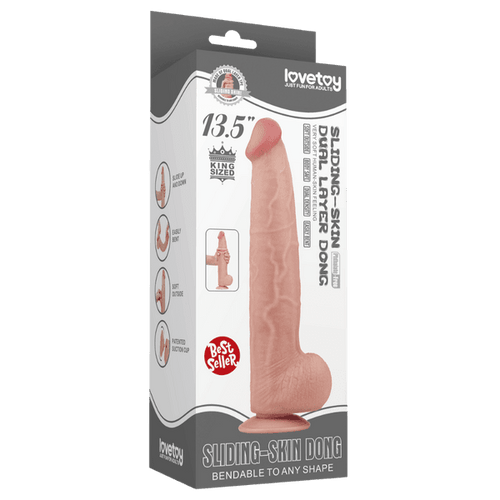 13.5" King Sized Sliding Skin Dual Layer Dong (Flesh)