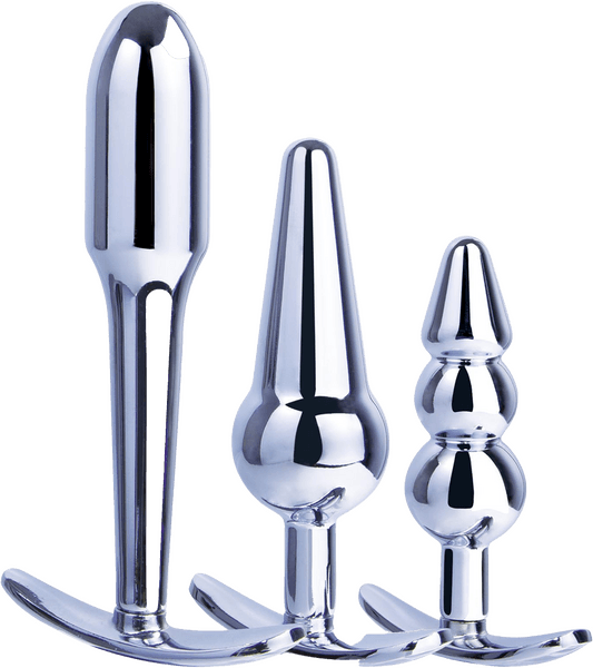 3 in 1 Metal Butt Plug Kit Set (Chrome)