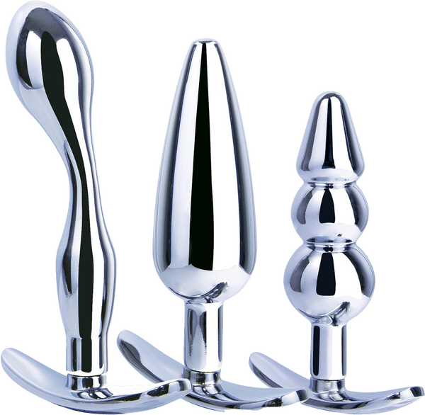 3 in 1 Metal Butt Plug Kit Set (Chrome)