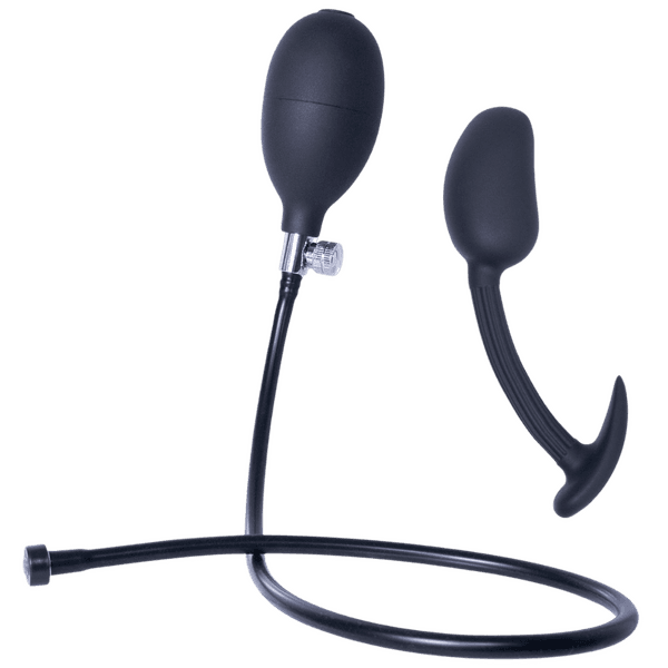 Inflatable Silicone Anal Plug With Plug (Black)