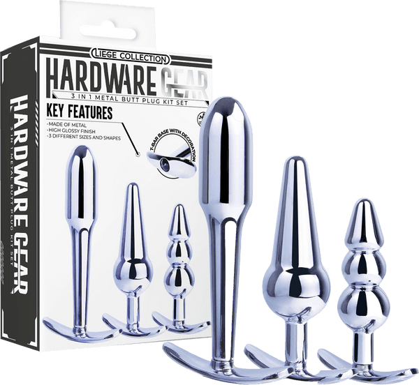 3 in 1 Metal Butt Plug Kit Set (Chrome)