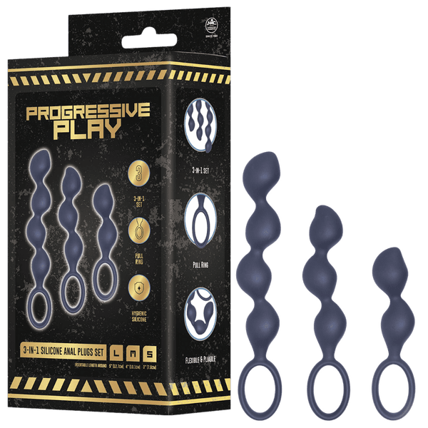3-In-1 Silicone Anal Plug Set (Black)