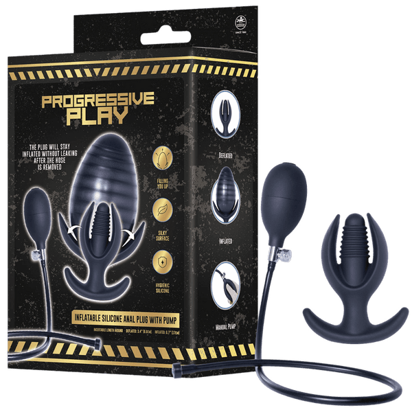 Inflatable Silicone Anal Plug With Plug (Black)