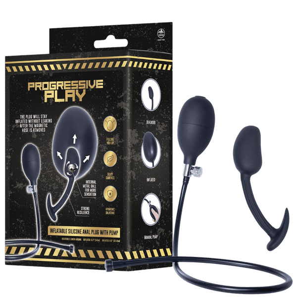 Inflatable Silicone Anal Plug With Plug (Black)