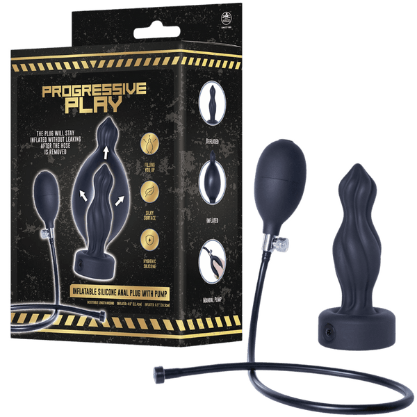 Inflatable Silicone Anal Plug With Plug (Black)