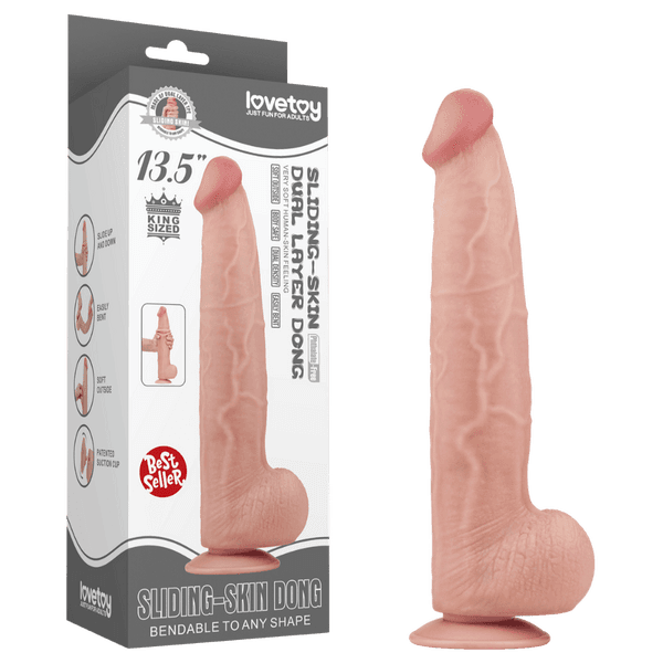 13.5" King Sized Sliding Skin Dual Layer Dong (Flesh)