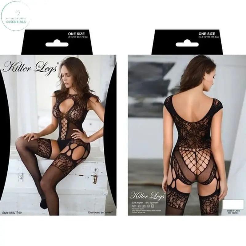Lace Me Up Fishnet Bodysuit Black Killer Legs Discreet Intimate Essentials.