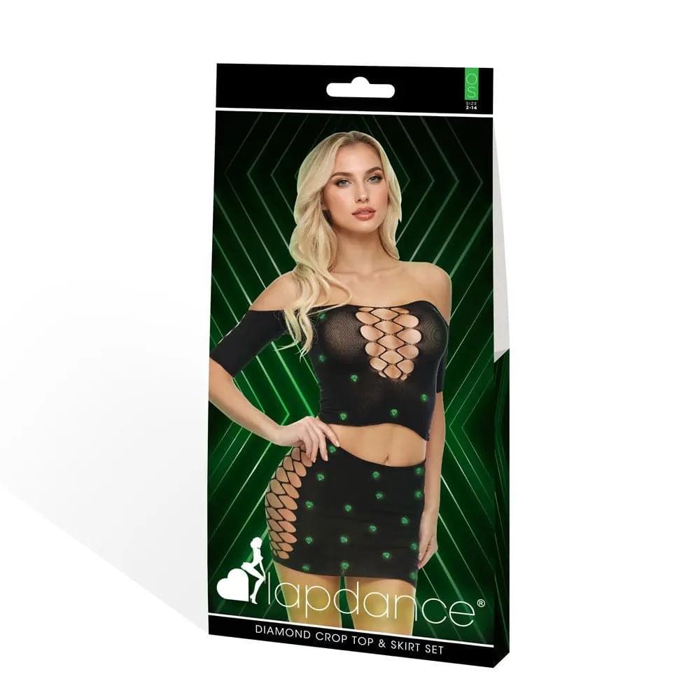 LAPDANCE Diamond Crop Top & Skirt Set - OS -  with Glow in Dark Pattern - One Size XGEN Products Discreet Intimate Essentials.