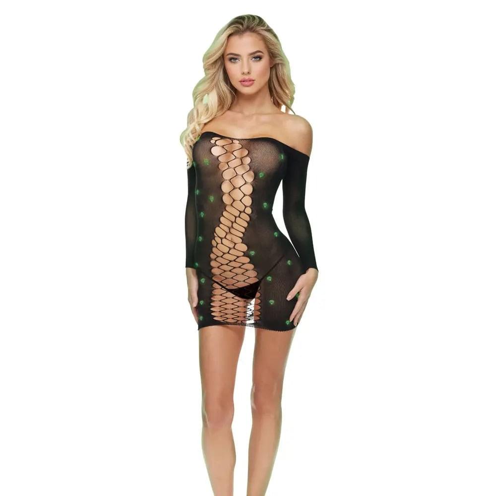 LAPDANCE Diamond Mesh Cutout Mini Dress - OS -  with Glow in Dark Pattern - One Size XGEN Products Discreet Intimate Essentials.