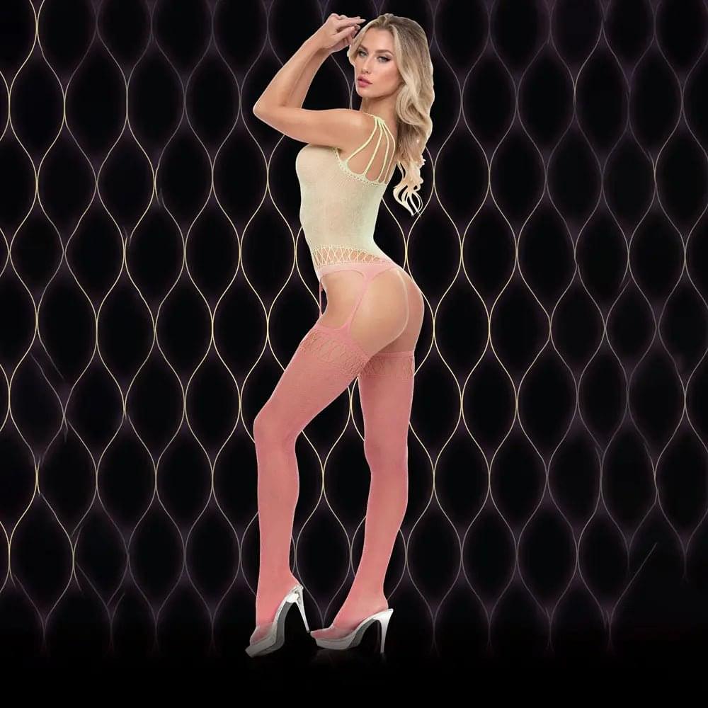 LAPDANCE  Mirage Suspender Bodystocking - Cream/ - One Size XGEN Products Discreet Intimate Essentials.