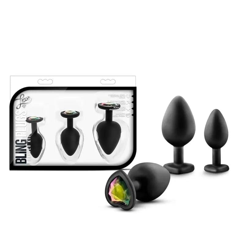 Luxe Bling Plugs Training Kit Black With Rainbow Gems Luxe Discreet Intimate Essentials.