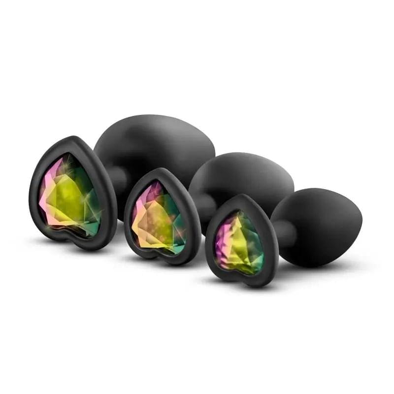 Luxe Bling Plugs Training Kit Black With Rainbow Gems Luxe Discreet Intimate Essentials.