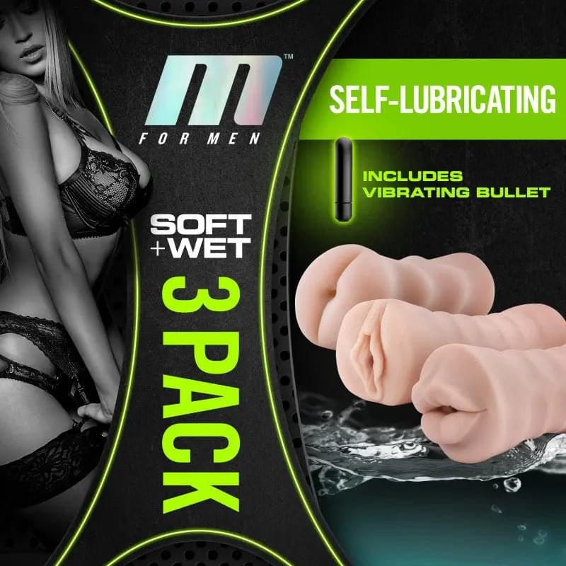 M For Men 3-Pack Self-Lubricating Vibrating Strokers -  Vibrating Strokers - 3 Pack Blush Novelties Discreet Intimate Essentials.