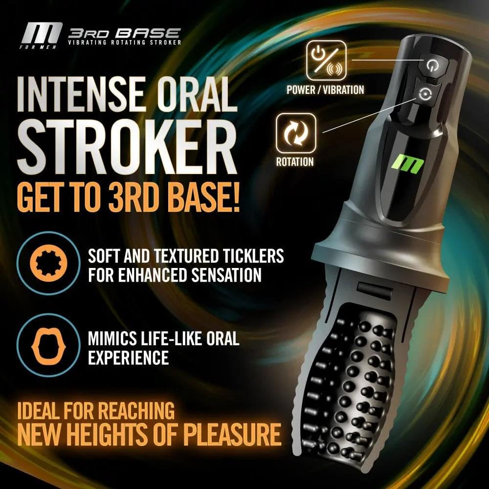 M For Men - 3rd Base -  USB Rechargeable Vibrating & Rotating Auto Stroker Blush Novelties Discreet Intimate Essentials.