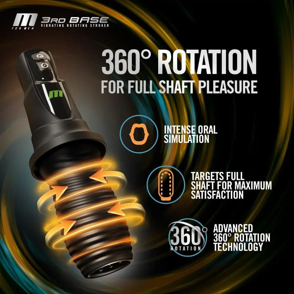 M For Men - 3rd Base -  USB Rechargeable Vibrating & Rotating Auto Stroker Blush Novelties Discreet Intimate Essentials.