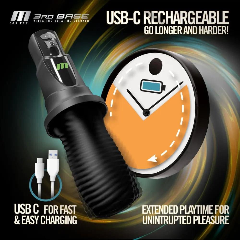 M For Men - 3rd Base -  USB Rechargeable Vibrating & Rotating Auto Stroker Blush Novelties Discreet Intimate Essentials.