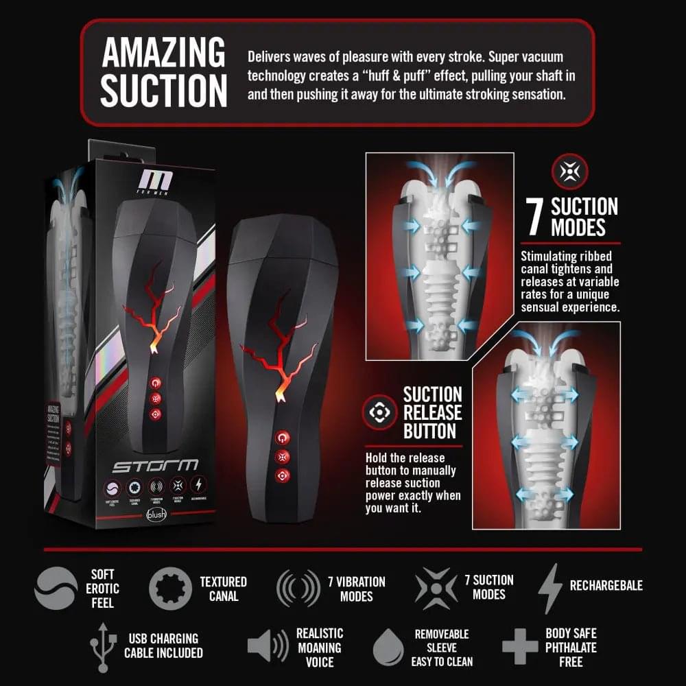 M For Men - Storm - USB Rechargeable Milking & Vibrating Auto Stroker Blush Novelties Discreet Intimate Essentials.