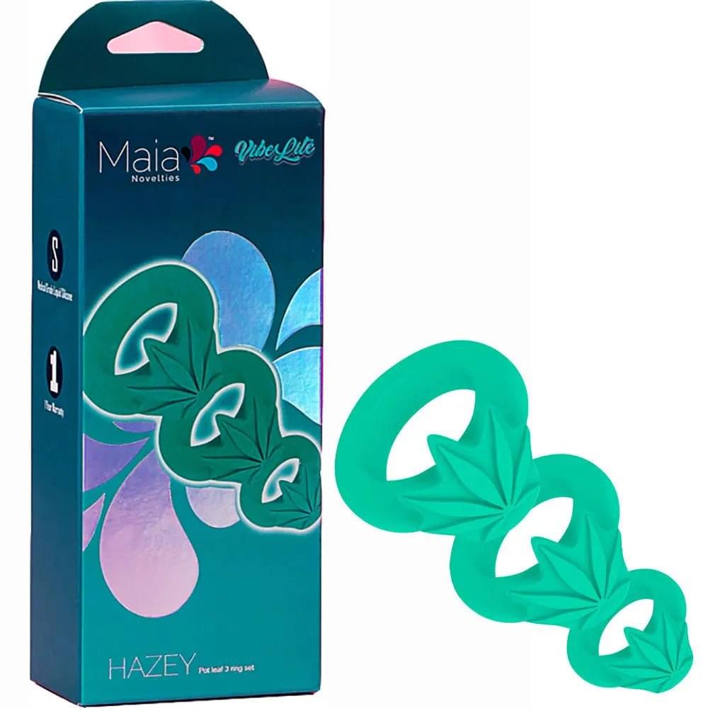 Maia HAZEY -  Pot Leaf Cock Rings - Set of 3 Maia Toys Discreet Intimate Essentials.