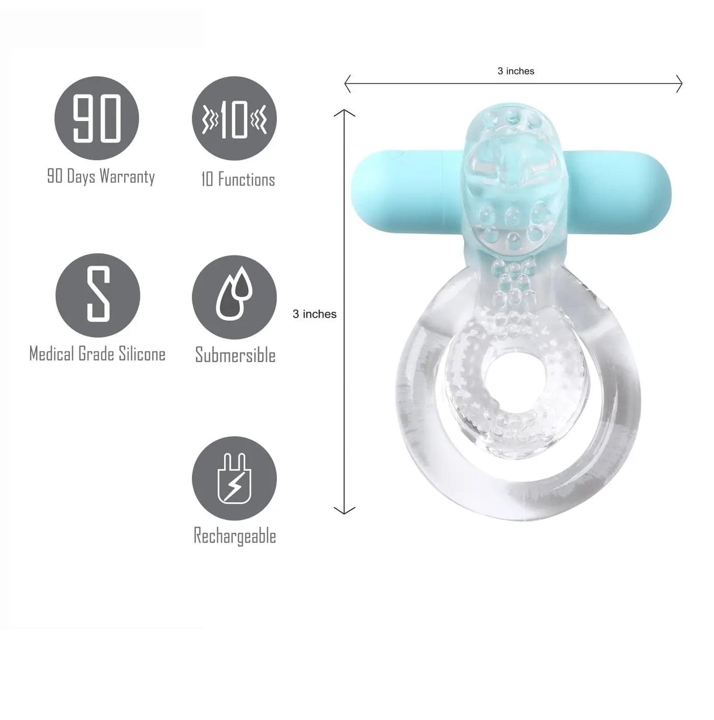 Maia Jayden - /Blue USB Rechargeable Vibrating Cock & Ball Rings Maia Toys Discreet Intimate Essentials.