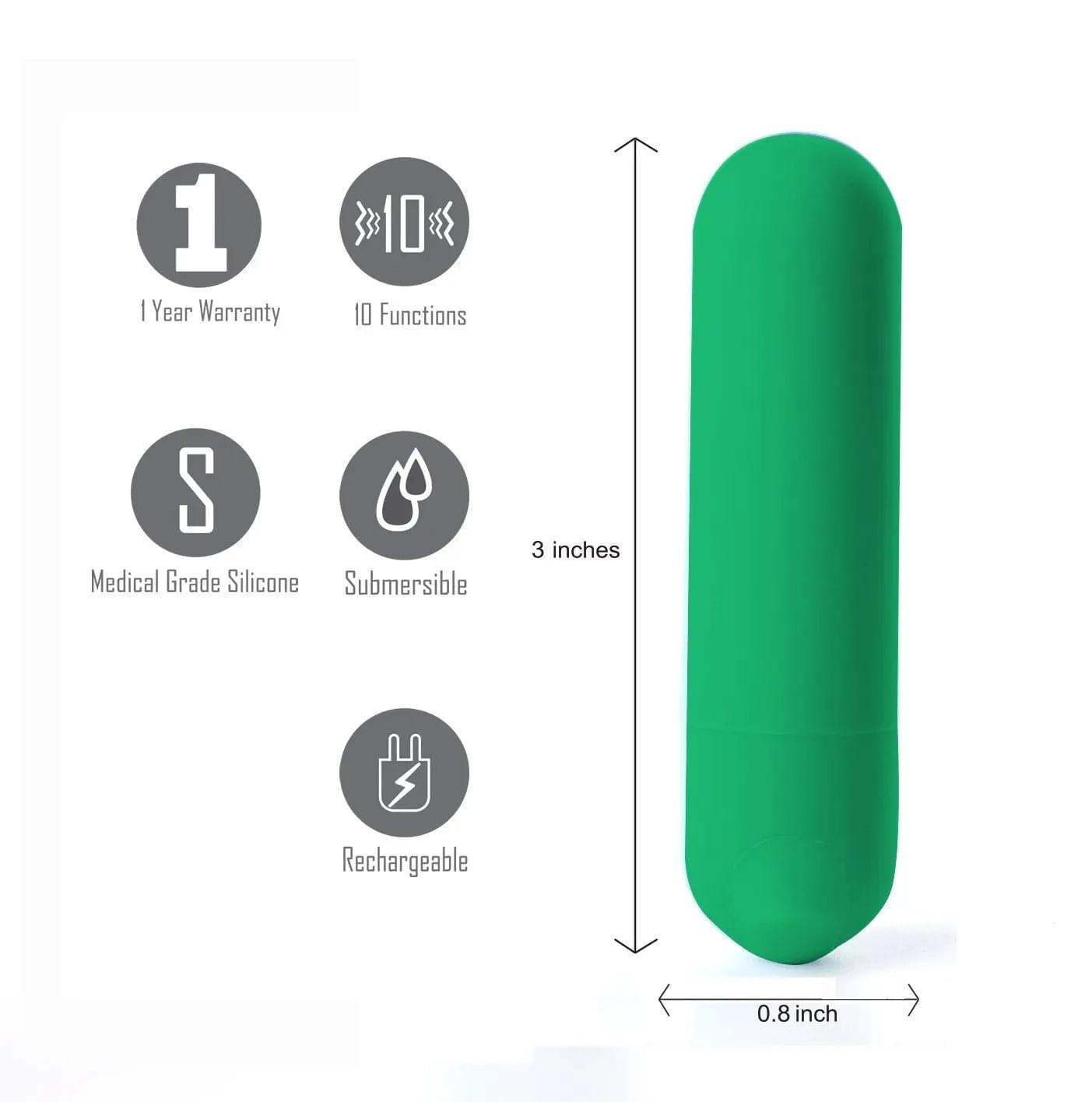 Maia Jessi - Emerald  7.6 cm USB Rechargeable Bullet Maia Toys Discreet Intimate Essentials.
