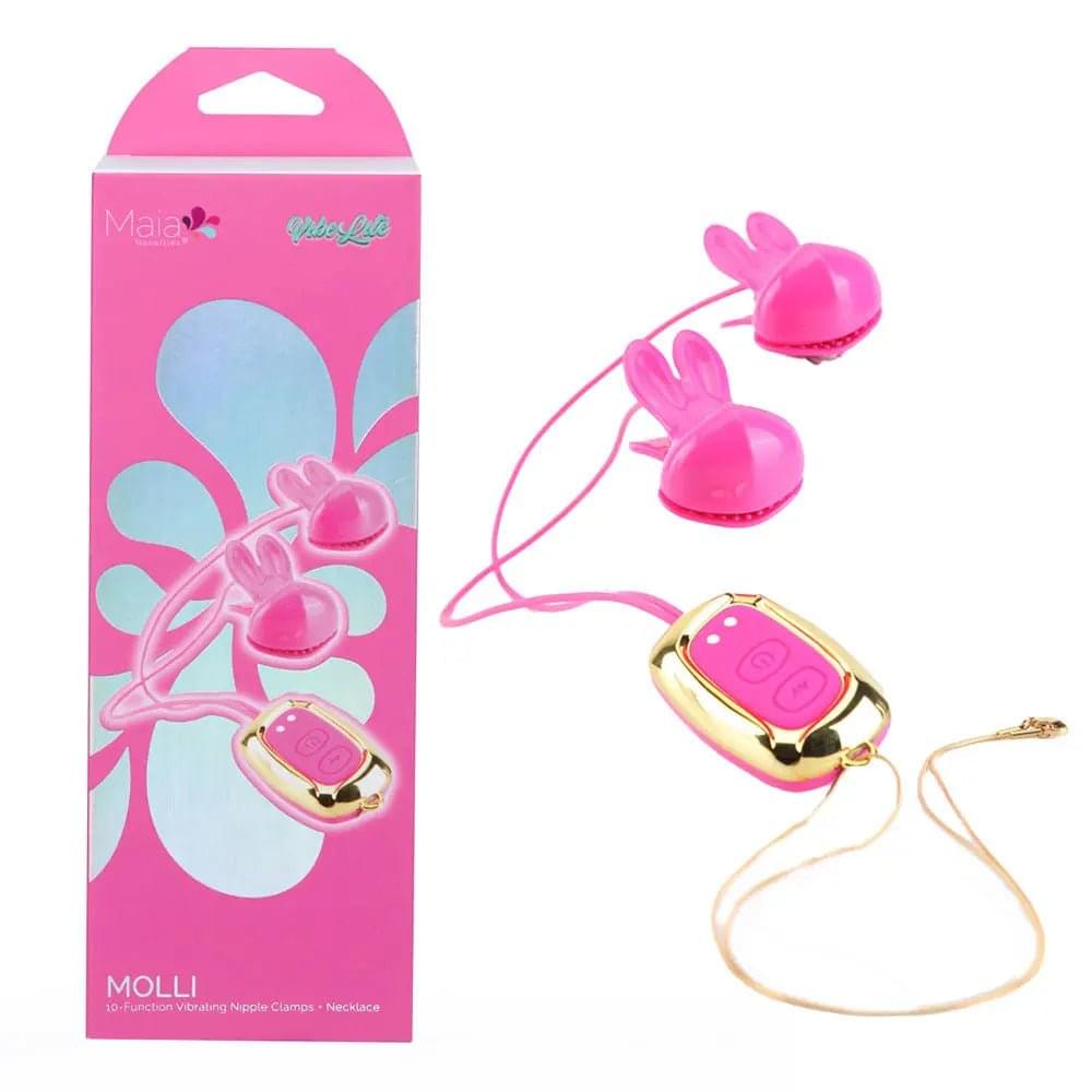 Maia MOLLI -  -  USB Rechargeable Vibrating Nipple Clamps & Necklace Maia Toys Discreet Intimate Essentials.