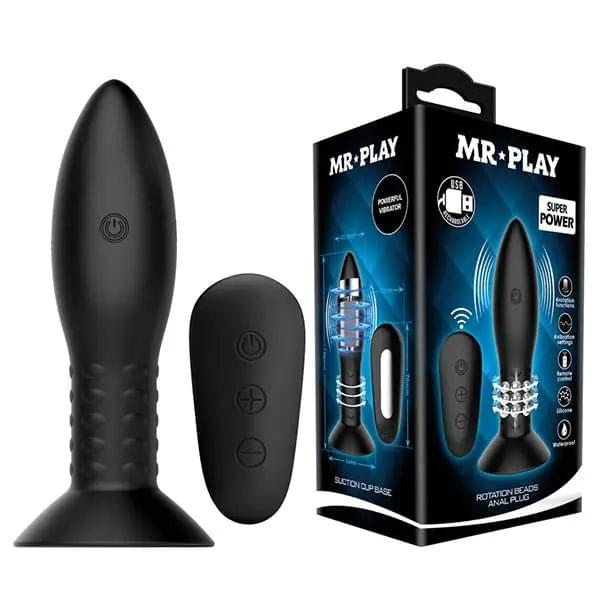 MR PLAY Rotation Beads Anal Plug -  USB Rechargeable Beaded Butt Plug with Wireless Remote Mr Play Discreet Intimate Essentials.
