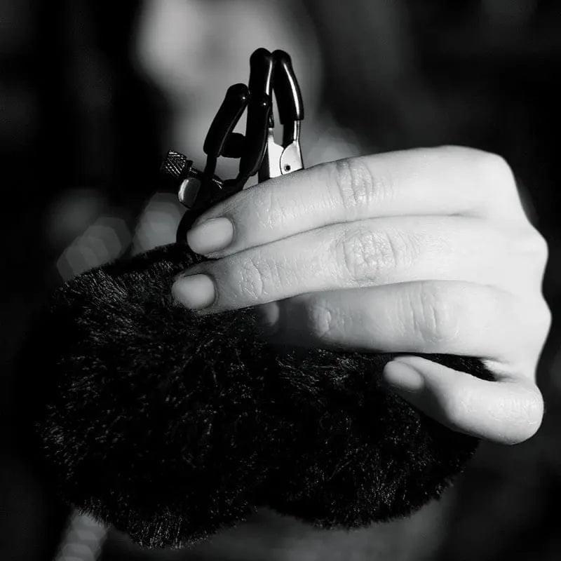 Noir Pom Adjustable Nipple Clamps - Black Furry Nipple Clamps Blush Novelties Discreet Intimate Essentials.