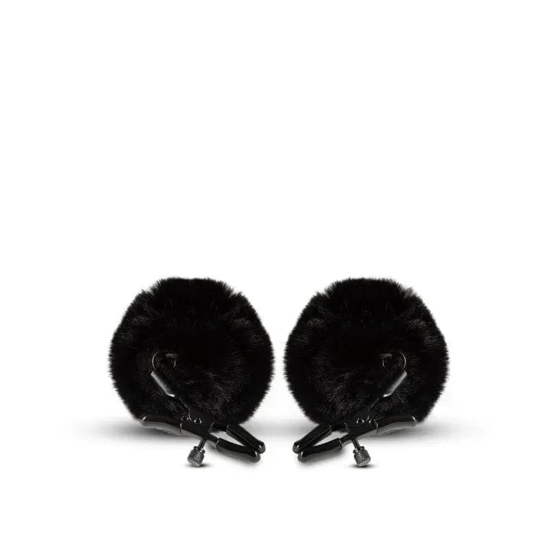 Noir Pom Adjustable Nipple Clamps - Black Furry Nipple Clamps Blush Novelties Discreet Intimate Essentials.