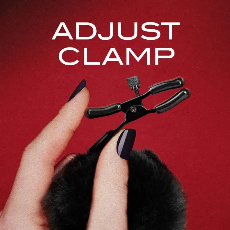 Noir Pom Adjustable Nipple Clamps - Black Furry Nipple Clamps Blush Novelties Discreet Intimate Essentials.