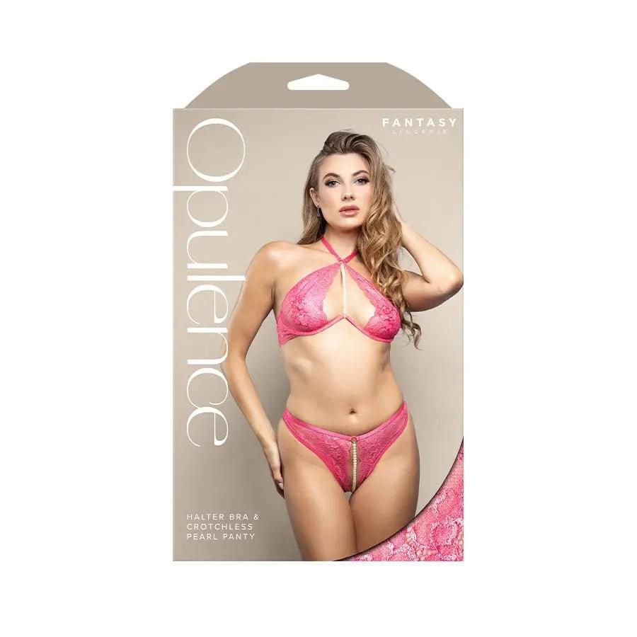 OPULENCE Halter Bra & Crotchless Pearl Panty SM -  - S/M Size Fantasy Lingerie Discreet Intimate Essentials.