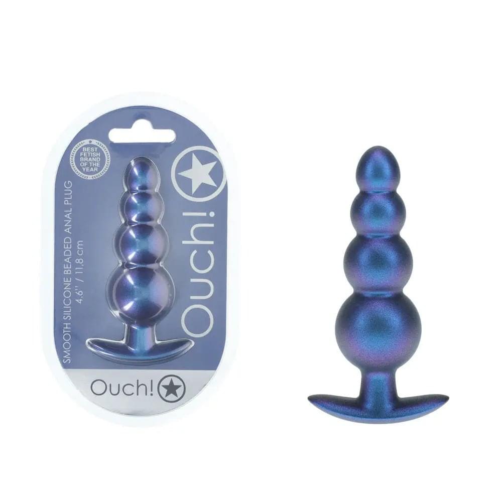 OUCH! Beaded Anal Plug - Metallic  - Metallic  11.7 cm Butt Plug Shots Toys Discreet Intimate Essentials.