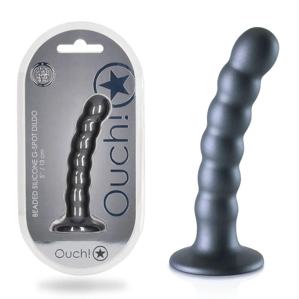 OUCH! Beaded Silicone G-Spot Dildo - 5'' / 13cm - Gunmetal 13 cm Dildo Shots Toys Discreet Intimate Essentials.