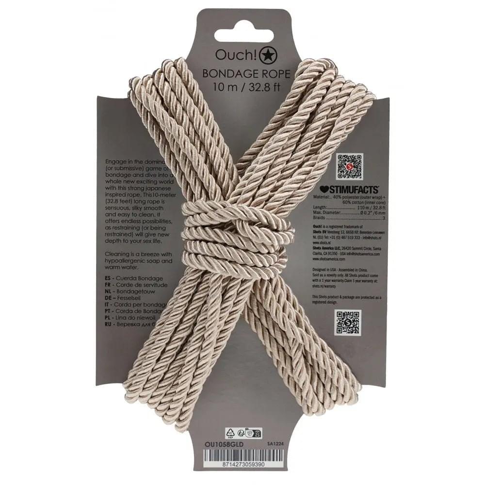 OUCH! Bondage Rope - 10 M - Gold - Gold Nylon Bondage Rope - 10 metre Length Shots Toys Discreet Intimate Essentials.