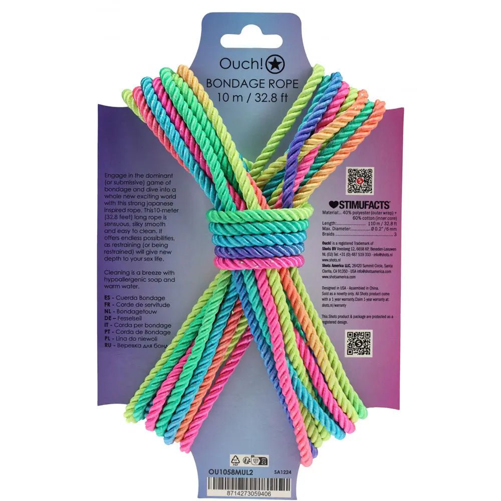 Shop affordable quality OUCH! Bondage Rope - 10 M - Multicolour 2 - Multicoloured Nylon Bondage Rope - 10 metre Length - Discreet Intimate Essentials - BONDAGE-TOYS - Shots Toys