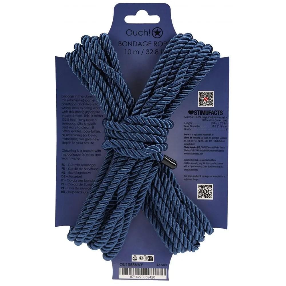 OUCH! Bondage Rope - 10 M - Navy  - Navy  Nylon Bondage Rope - 10 metre Length Shots Toys Discreet Intimate Essentials.