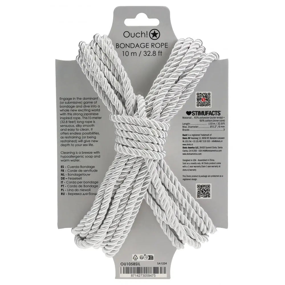 Shop affordable quality OUCH! Bondage Rope - 10 M - Silver - Silver Nylon Bondage Rope - 10 metre Length - Discreet Intimate Essentials - BONDAGE-TOYS - Shots Toys