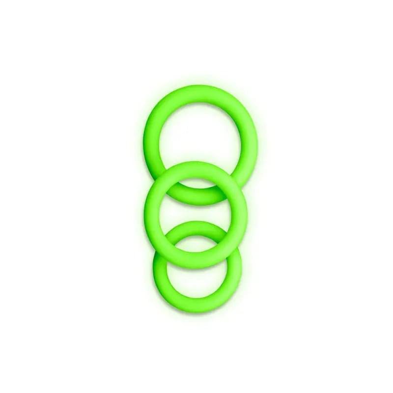 OUCH! Glow In The Dark Cock Ring Set - Glow in Dark Cock Rings - Set of 3 Sizes Shots Toys Discreet Intimate Essentials.