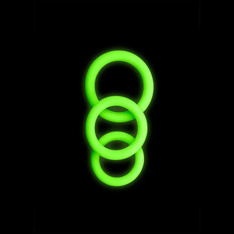 OUCH! Glow In The Dark Cock Ring Set - Glow in Dark Cock Rings - Set of 3 Sizes Shots Toys Discreet Intimate Essentials.
