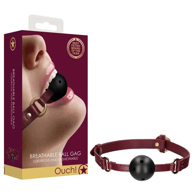 OUCH! Halo - Breathable Ball Gag - Burgundy Mouth Restraint Shots Toys Discreet Intimate Essentials.
