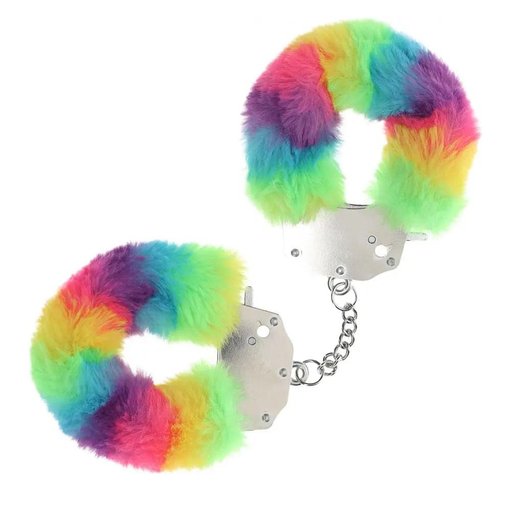 OUCH! Heavy-Duty Fluffy Cuffs - Multicolour 1 - Multicoloured Fluffy Restraints Shots Toys Discreet Intimate Essentials.