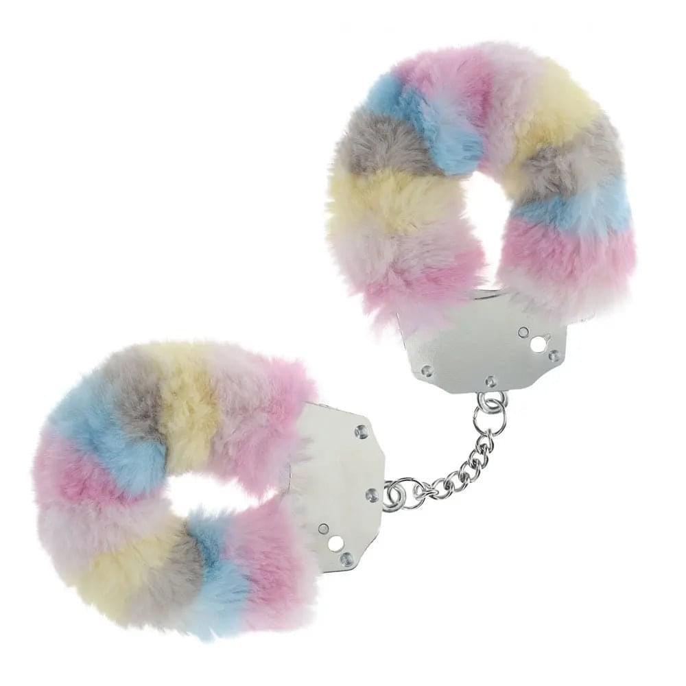 OUCH! Heavy-Duty Fluffy Cuffs - Multicolour 2 - Multicoloured Fluffy Restraints Shots Toys Discreet Intimate Essentials.
