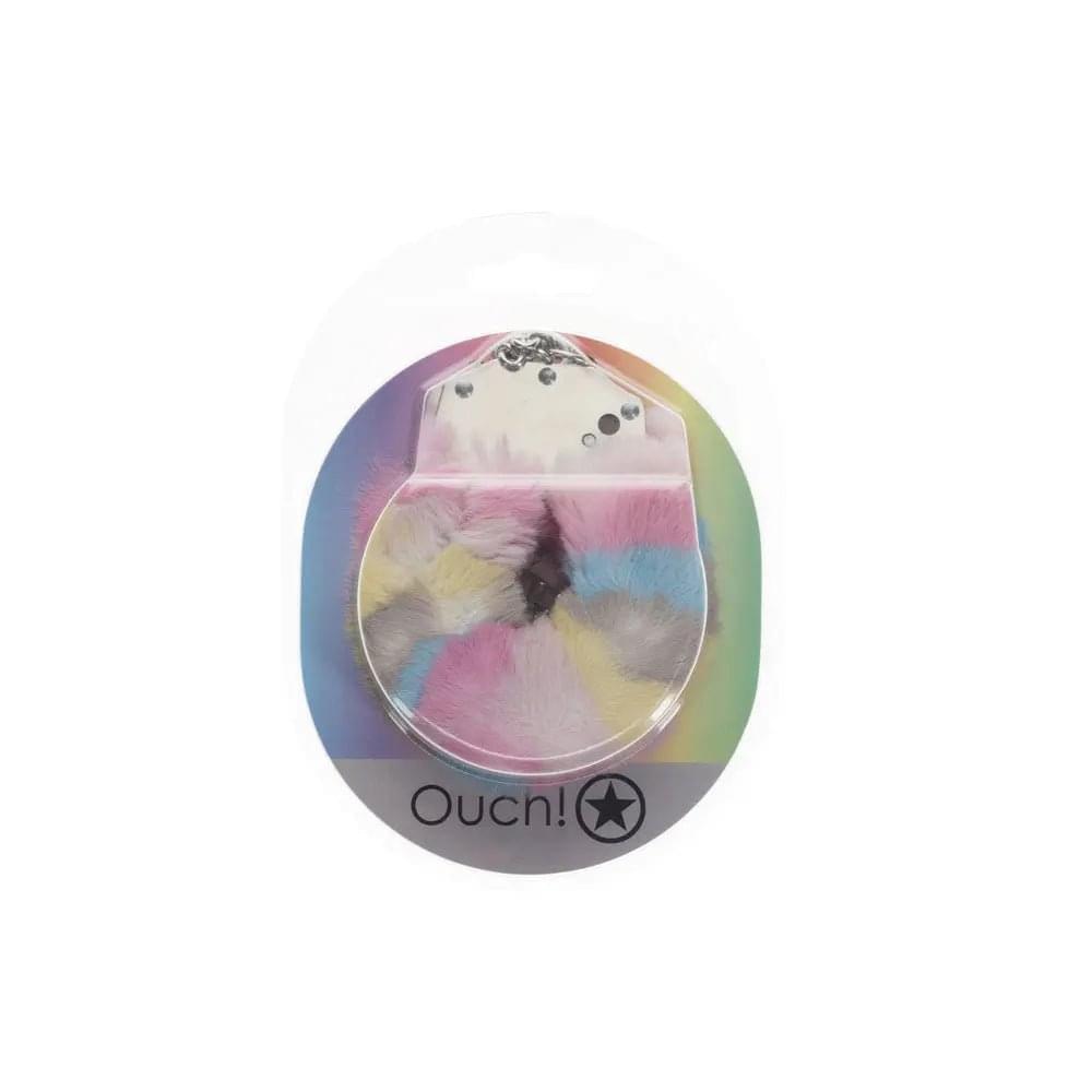 OUCH! Heavy-Duty Fluffy Cuffs - Multicolour 2 - Multicoloured Fluffy Restraints Shots Toys Discreet Intimate Essentials.