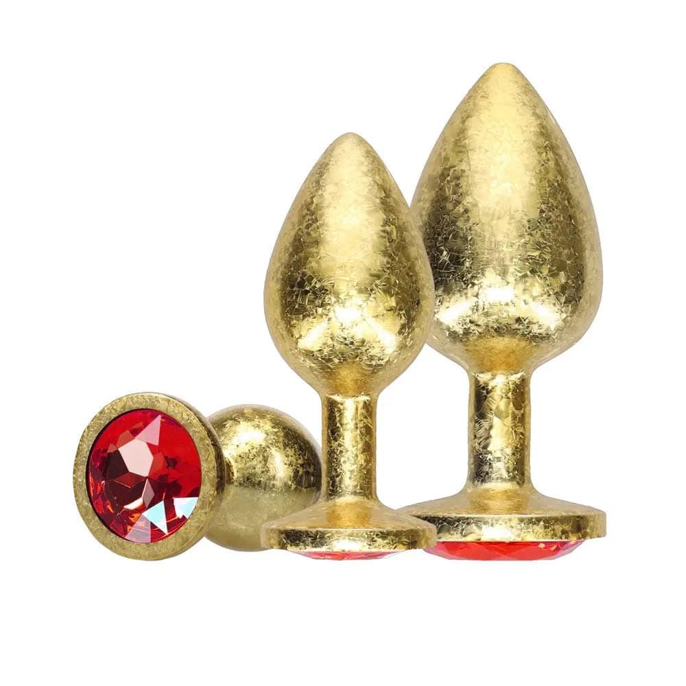 OUCH! Milan Collection - Metal Anal Plug Set - Gold - Gold Butt Plugs with Gem Bases - Set of 3 Sizes Shots Toys Discreet Intimate Essentials.