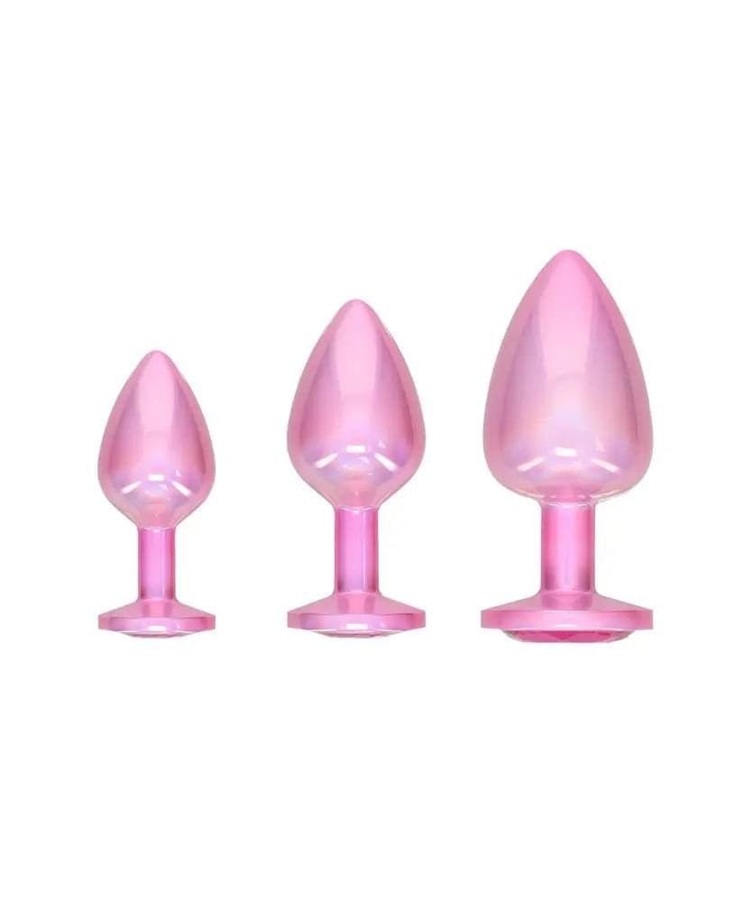 OUCH! Paris Collection - Metal Anal Plug Set -  - Metallic  Butt Plugs with Gem Bases - Set of 3 Sizes Shots Toys Discreet Intimate Essentials.